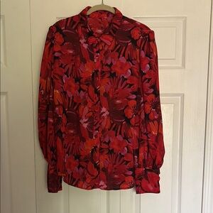 Pink and Red Floral Button Down Shirt